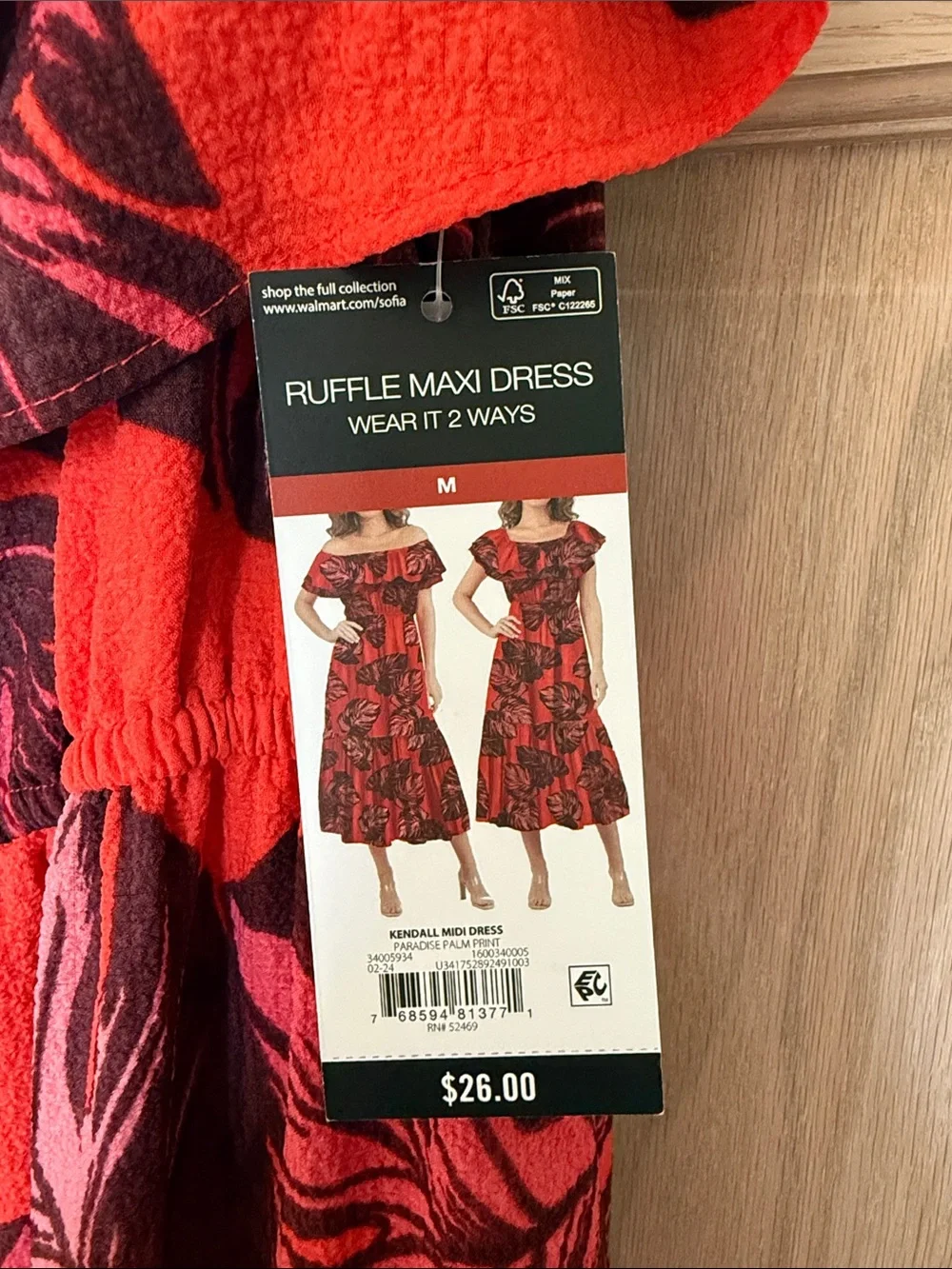 sofia by sofia vergara Red Tropical Leaf Midi Dress